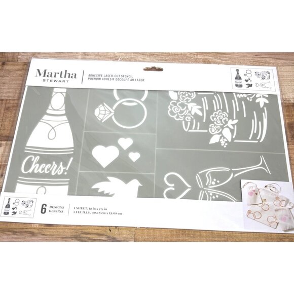 Martha Stewart Adhesive LaserCut Stencil 6 Designs Hearts Rings Cheers Wedding - Picture 1 of 5